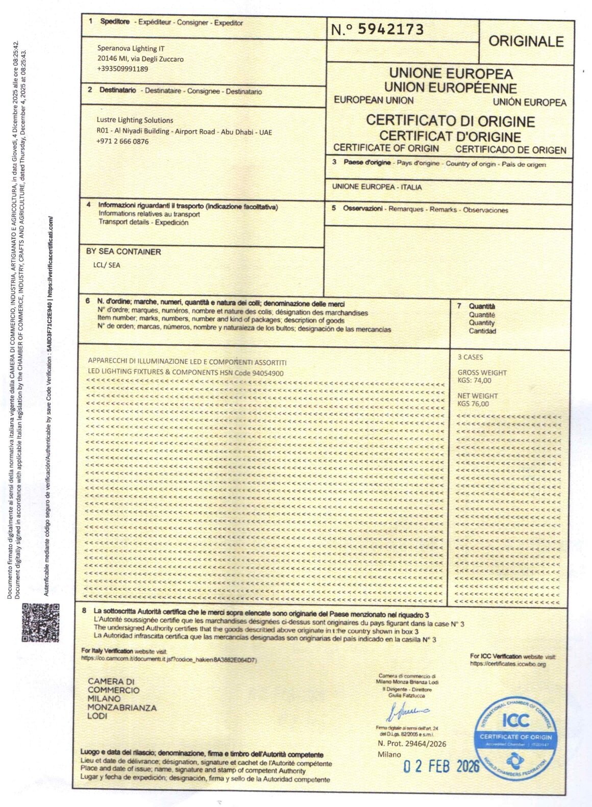 Verification Certificate Document